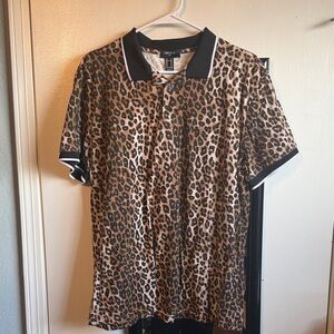 Forever 21 Animal Print Polo Shirt cheetah leopard